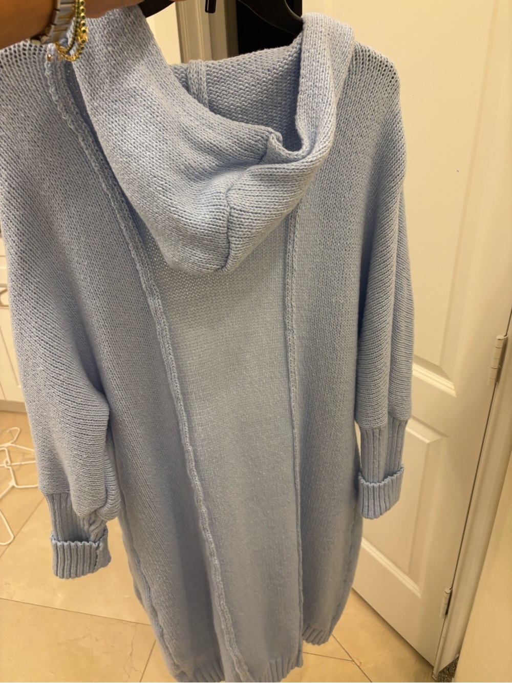 Light Blue Hooded Knit Cardigan Sweater
